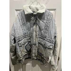 Hugo Valentino Acid Washed Denim Sherpa Lined Jean Jacket Mens Xl VTG